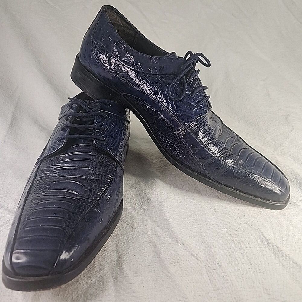 Shoes Stacy Adams Men Blue Crocodile Print Square Toe Leather India 24790 VTG
